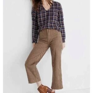 Madewell Plaid Ruffle V-Neck Top Size Small Fall Cotton Blouse Cottagecore